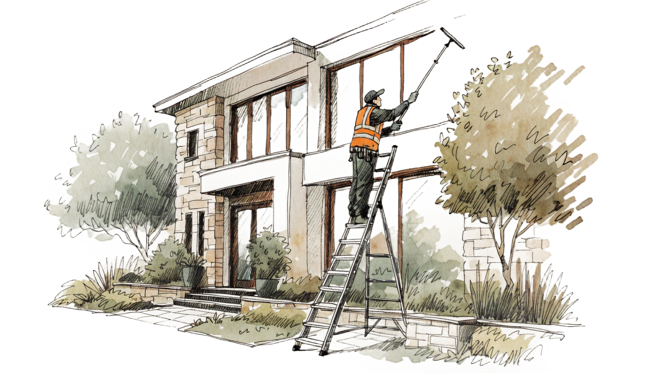 Window washing crew cleaning a home in the DFW suburbs